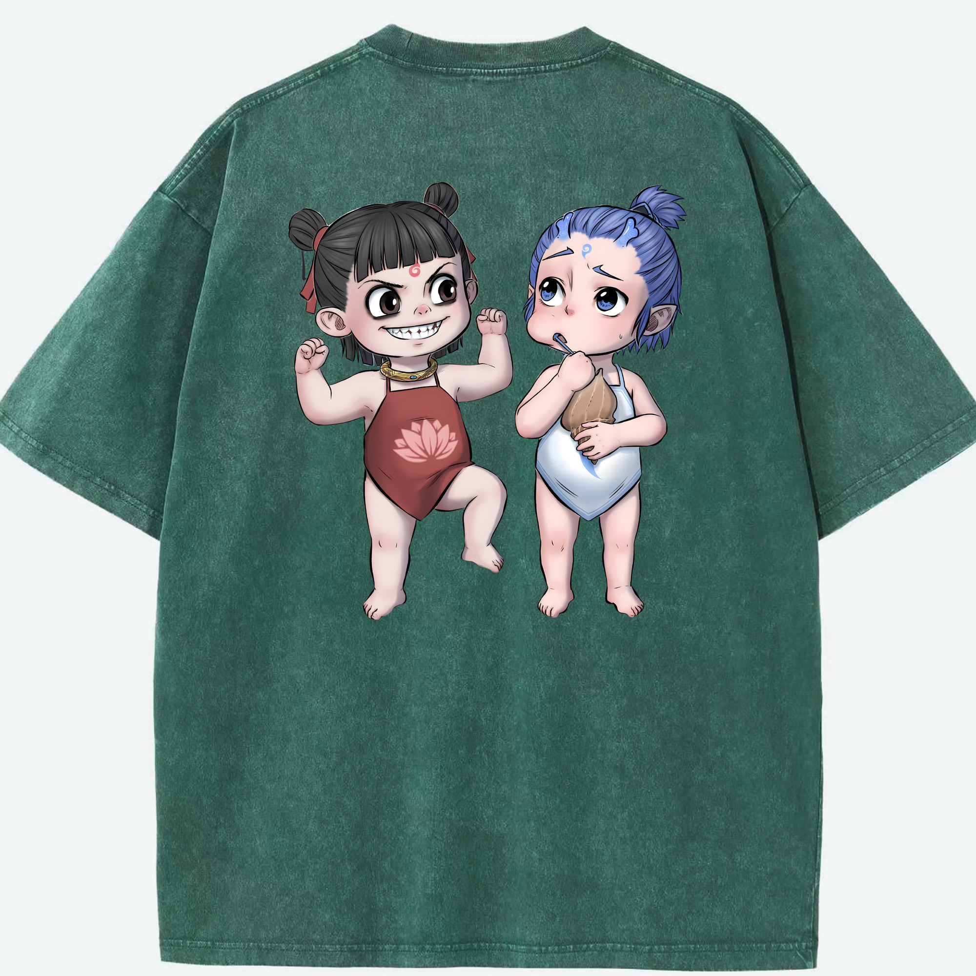 （画像用） Ne Zha 2 ナタ 魔童の大暴れ 綿100% ヴィンテージ風 半袖Tシャツ（背面プリント）